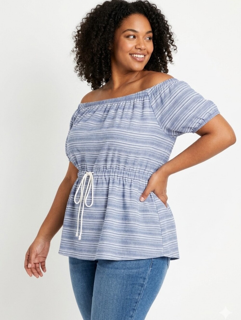 Lane Bryant  Plus Size Striped Convertible Off-The-Shoulder Peplum Top